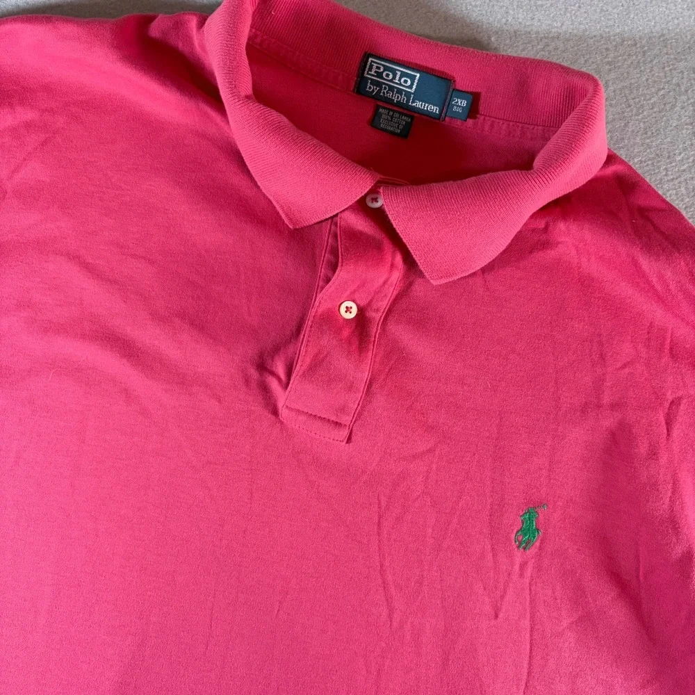 Polo Ralph Lauren Mens 2XB Big Pink Short Sleeve Cotton Polo Shirt Green Pony